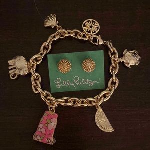 Lilly Pulitzer -Gold, Charm bracelet and Gold, textured ball earrings